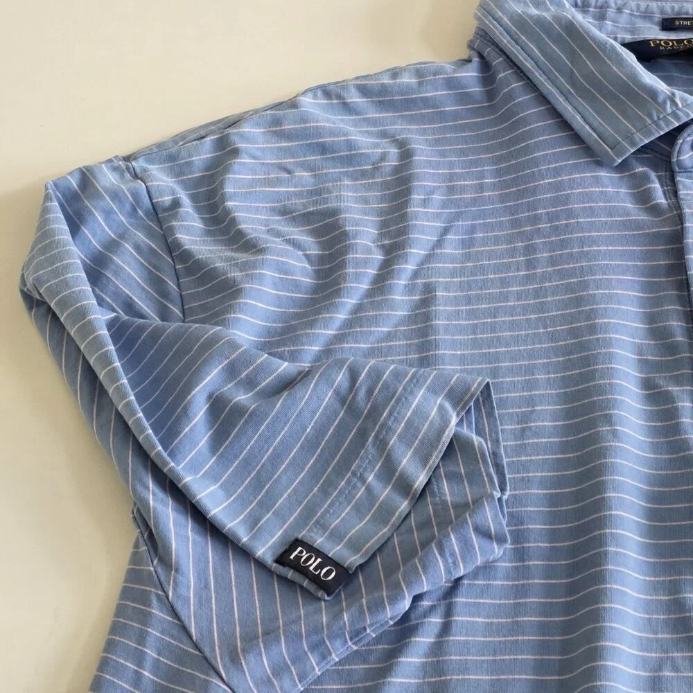 Polo Golf Ralph Lauren Stretch Lisle Polo Shirt Men Size XL Blue Pink Stripes SS